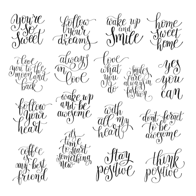 Premium Vector | Set of handwritten positive inspirational quotes brush ...