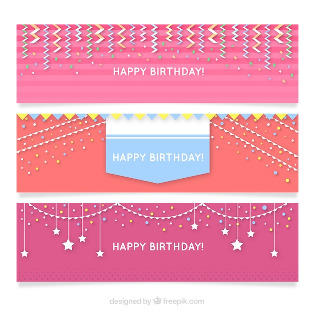 Premium Vector | Set of happy birthday banners in pink tones