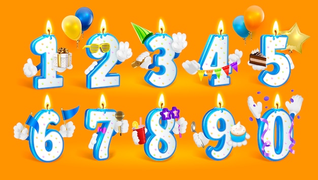 Download Set of happy birthday candle numbers. | Premium Vector