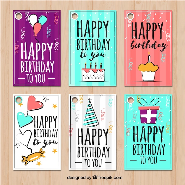 Premium Vector Set Of Happy Birthday Cards With Drawings