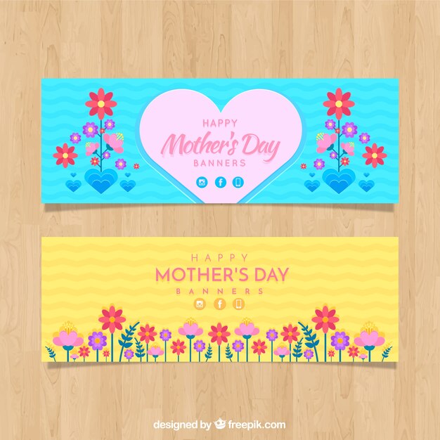 Free Vector | Set of happy mother's day banners with flowers