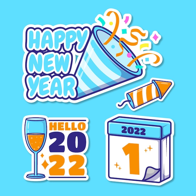 Premium Vector Set of happy new year stickers premium vector