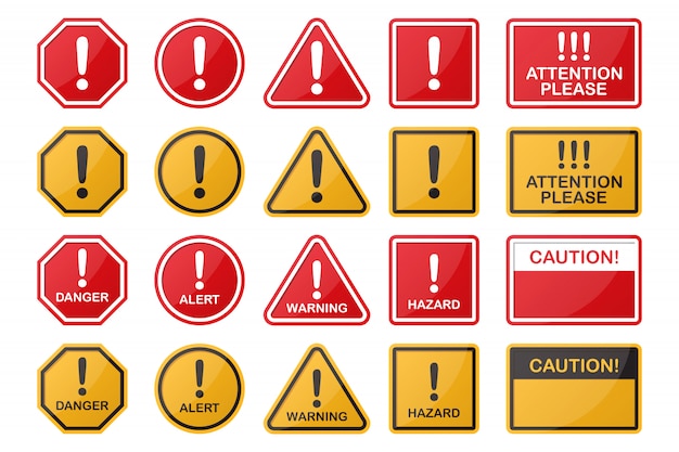 Premium Vector | Set of hazard, danger, caution, warning sign icon in ...