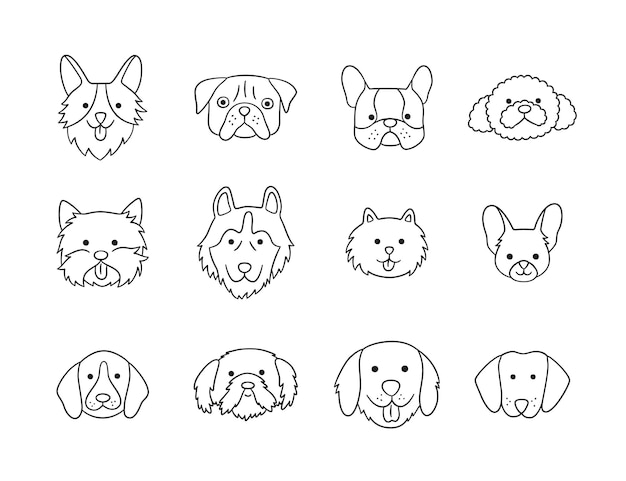 Premium Vector | Set of heads of different breeds dogs