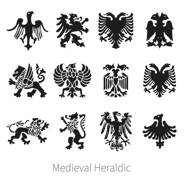 Set heraldic medieval vector lion, griffin and eagle Premium Vector