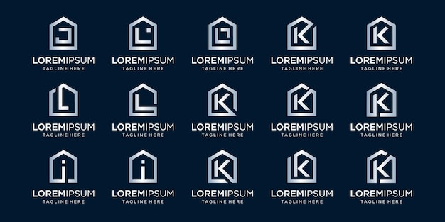  Set of home logo combined with letter j, k, i, l, designs template