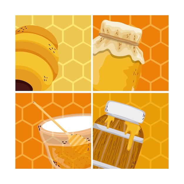 Premium Vector Set Of Honey And Bees