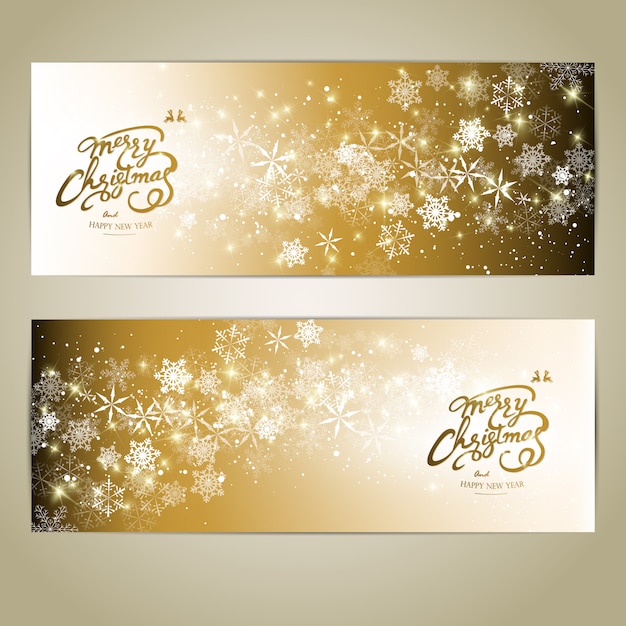 Premium Vector | Set of horizontal banners merry christmas