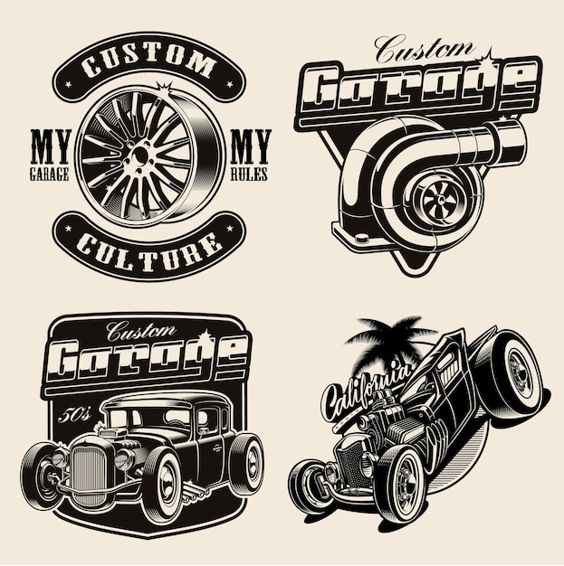 Premium Vector Set Of Hot Rod Themed For Logos