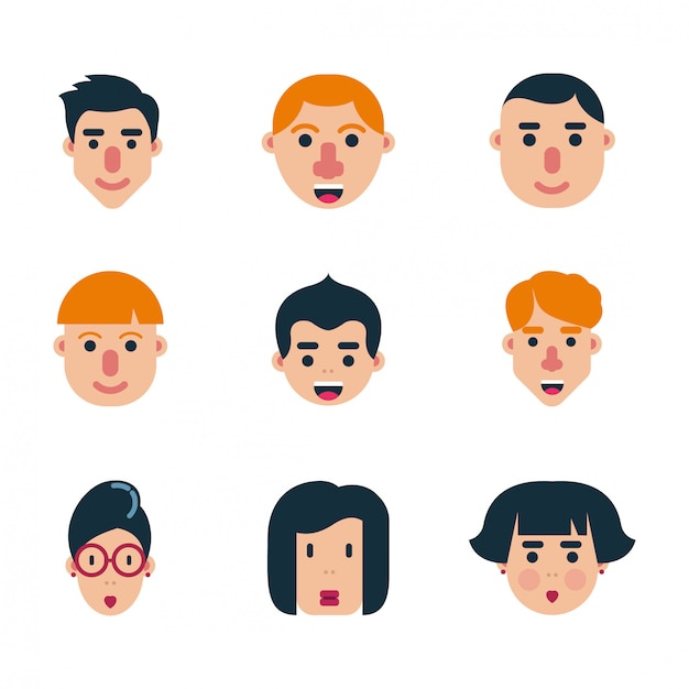 Download Premium Vector | Set of human character flat faces vector design icon pack