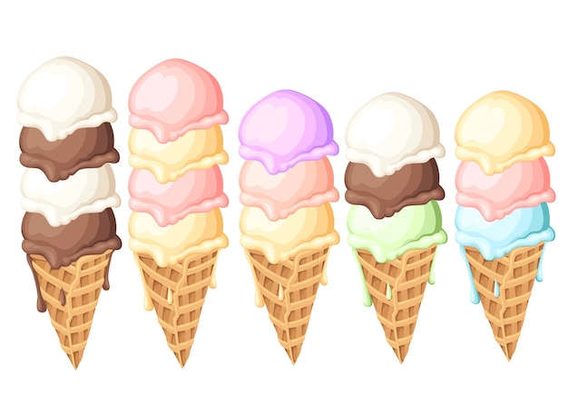 Download Premium Vector | Set of ice cream balls in waffle cones. big size and different color of ice ...