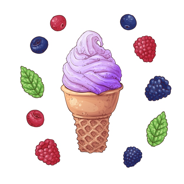 Set of ice cream cone vector illustration | Premium Vector