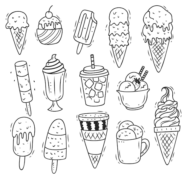 Premium Vector Set Of Ice Cream Doodle