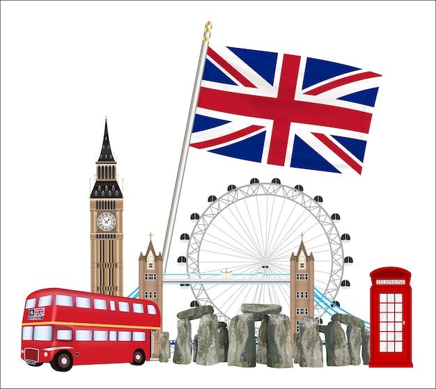 Set of icon and landmark of united kingdom england Vector | Premium ...