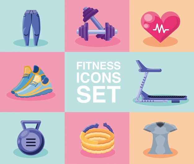 Set of icons fitness on white background | Premium Vector