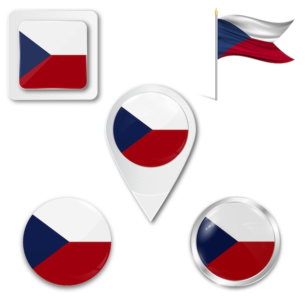 Download Set icons national flag of czech republic Vector | Premium ...