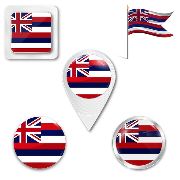 Download Set icons national flag of hawaii island | Premium Vector