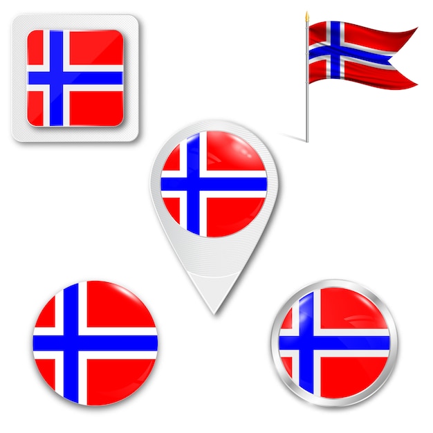 Premium Vector | Set Icons National Flag Of Norway