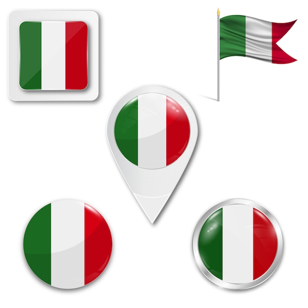 イタリアの国旗を設定アイコン プレミアムベクター