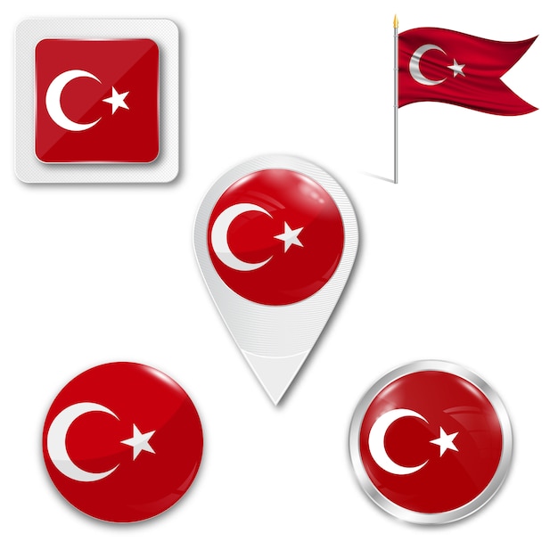 Download Set icons national flag of turkey | Premium Vector
