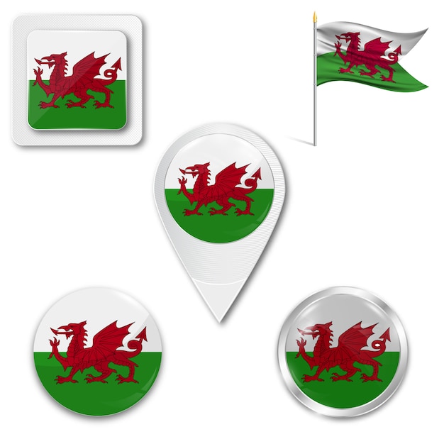 Download Set icons national flag of wales Vector | Premium Download