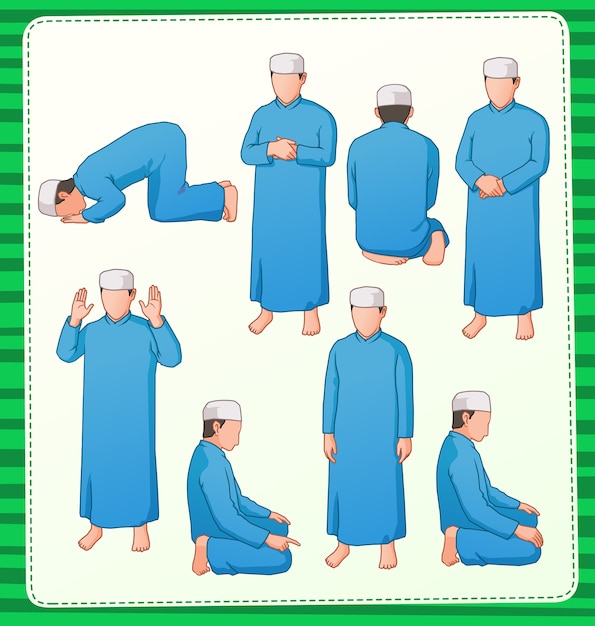 Premium Vector | Set illustration of muslim praying position