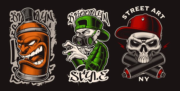 Premium Vector Set Of Illustrations With Graffiti Characters