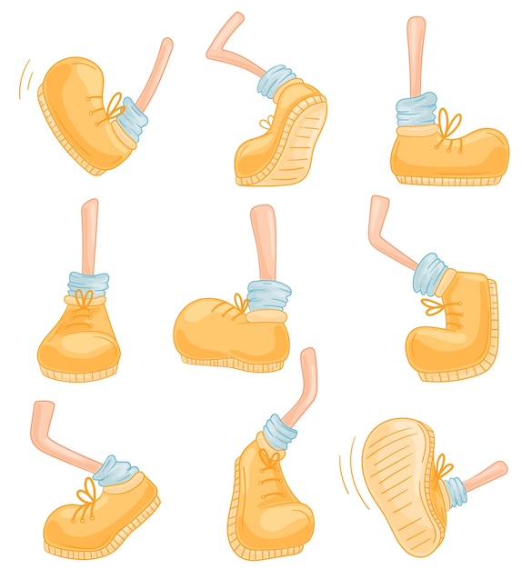 Premium Vector | Set of images of legs in a yellow boot in various poses