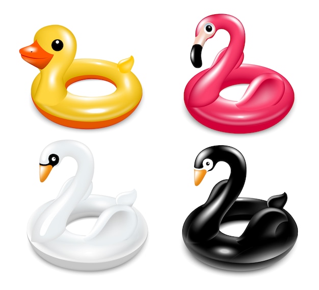 Set of inflatable circles for swimming in the pool. Premium Vector