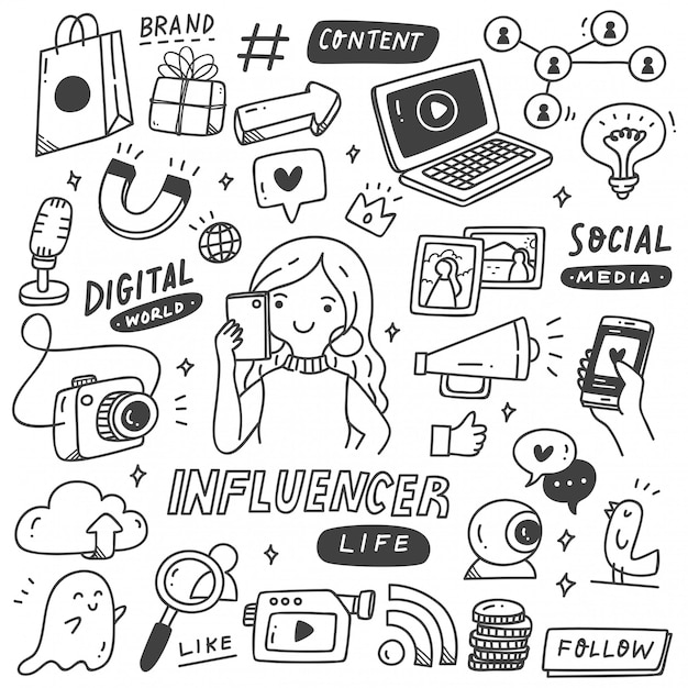 Premium Vector Set of influencer doodle