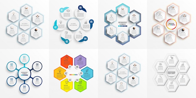 Set infographic template with 3d paper Premium Vector