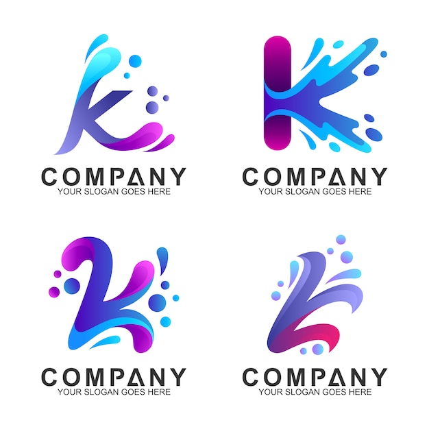 Set of initial letter k logo design with water splash shape Premium Vector
