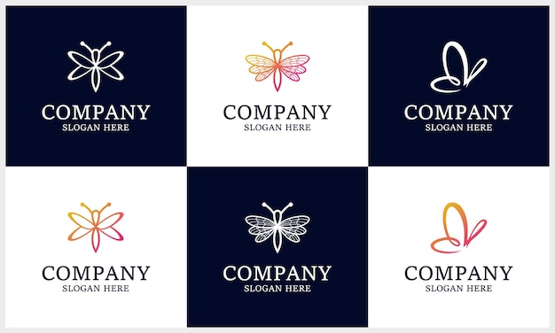  Set of insect logo, gradient dragonfly, butterfly logo design template
