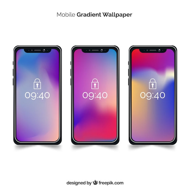 Set of iphone x with gradient wallpaper Free Vector