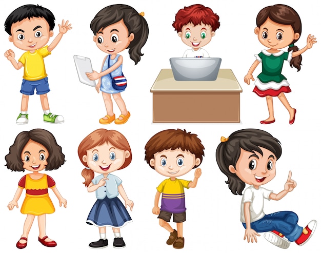 Free Vector | Set of isolated children in different actions