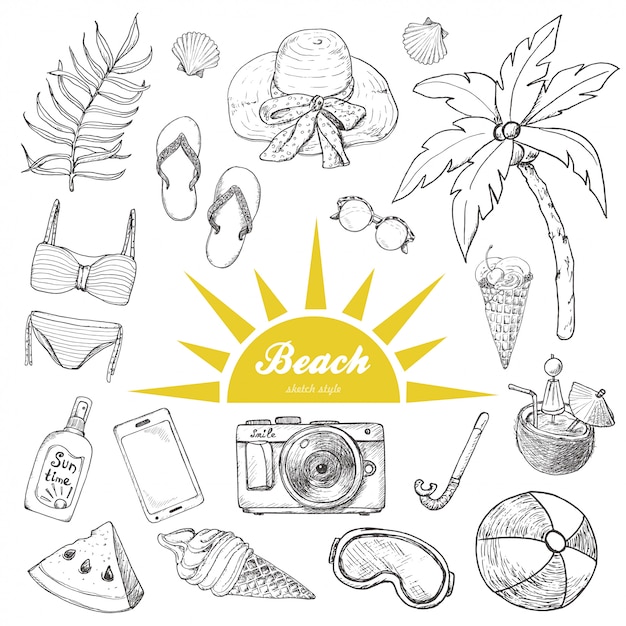 Set of isolated summer objects Premium Vector