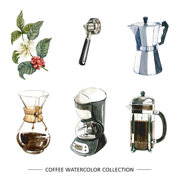 Download Free Vector | Set of isolated watercolor coffee maker