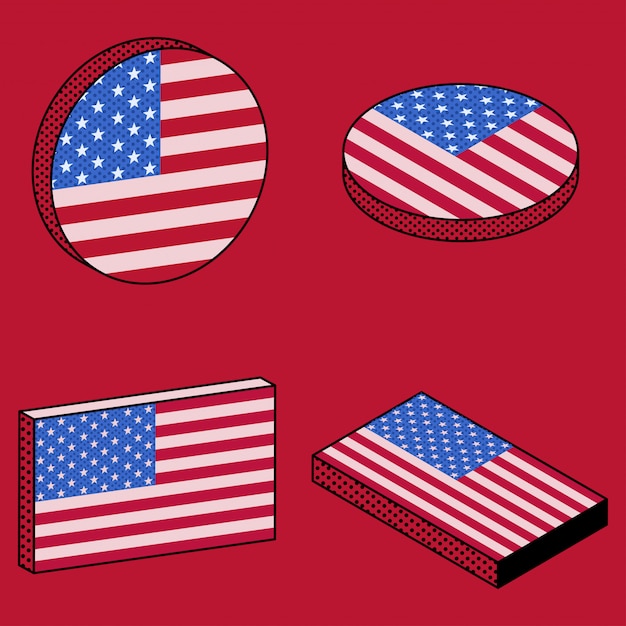 Download Set of isometric icons of usa flag in retro style ...