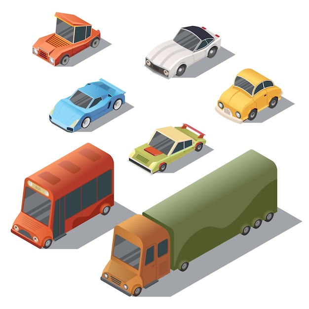 Set of isometric urban transportation. cars with shadows isolated on ...