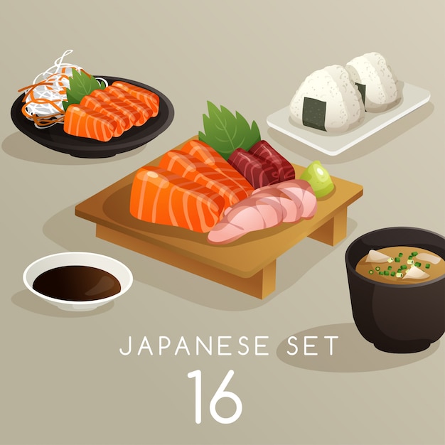 Set of japanese food illustration | Premium Vector