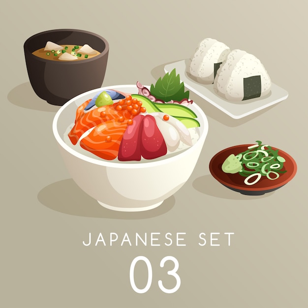 Premium Vector | Set of japanese food illustration