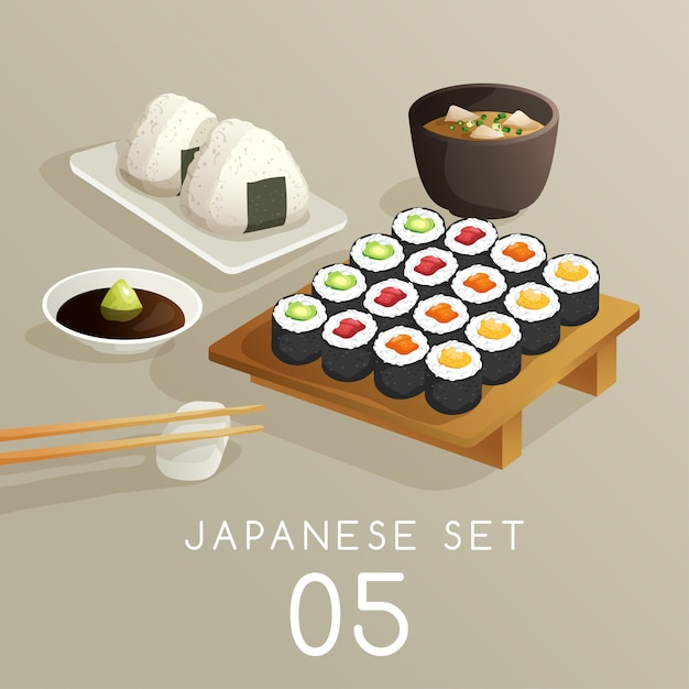 Premium Vector | Set of japanese food illustration