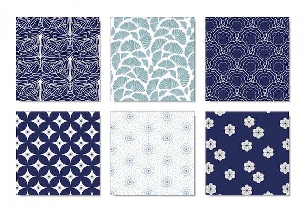 Set of japanese pattern Premium Vector