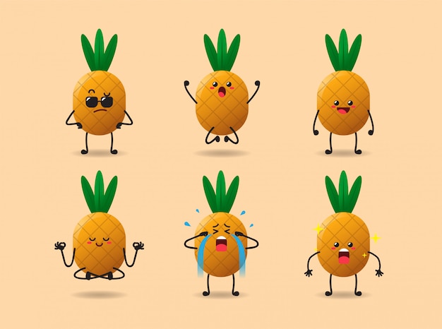 Download Set of kawaii cute pineapple expression | Premium Vector