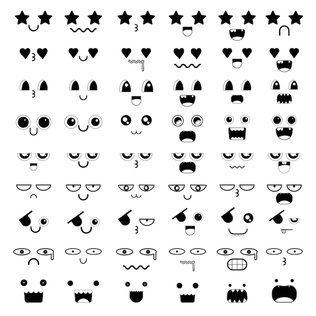 Premium Vector | Set of kawaii face icon design.