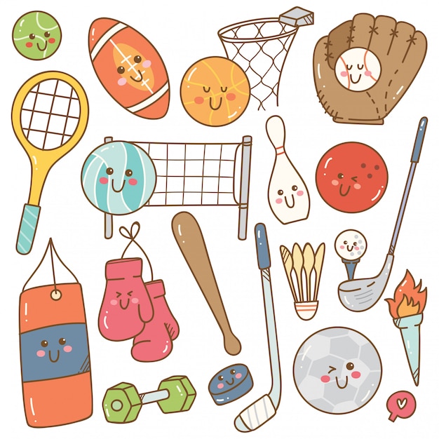 Set Of Kawaii Style Sport Equipment Vector Premium Download