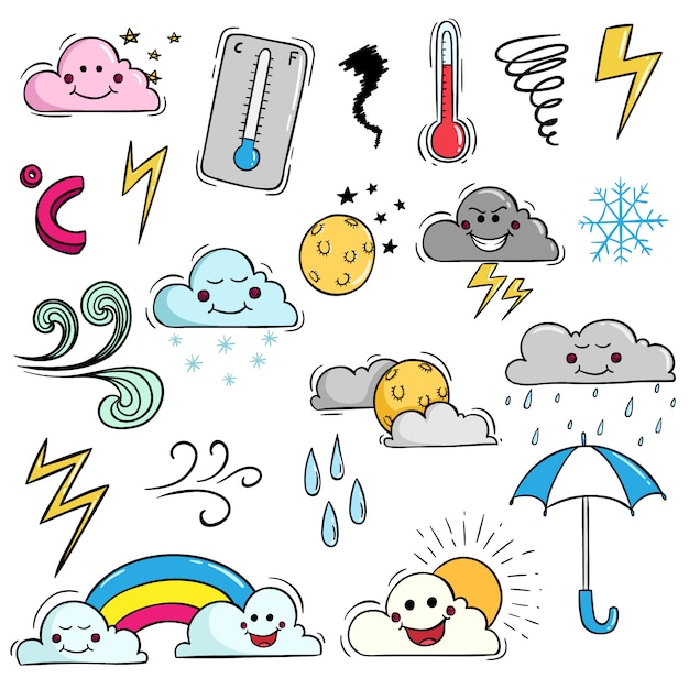 Download Set of kawaii weather with cute expression by using ...