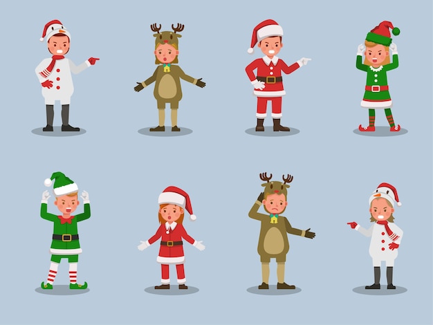 Premium Vector | Set of kids boy and girl wearing christmas costumes ...