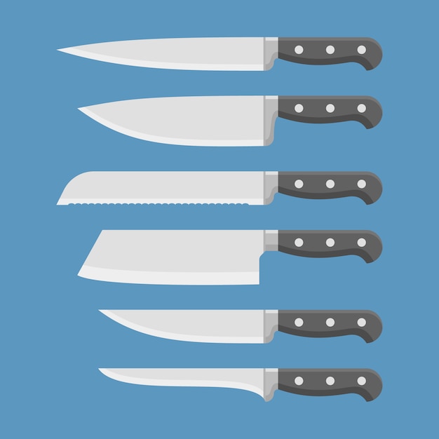 Set of kitchen knives isolated . flat style illustration. | Premium Vector