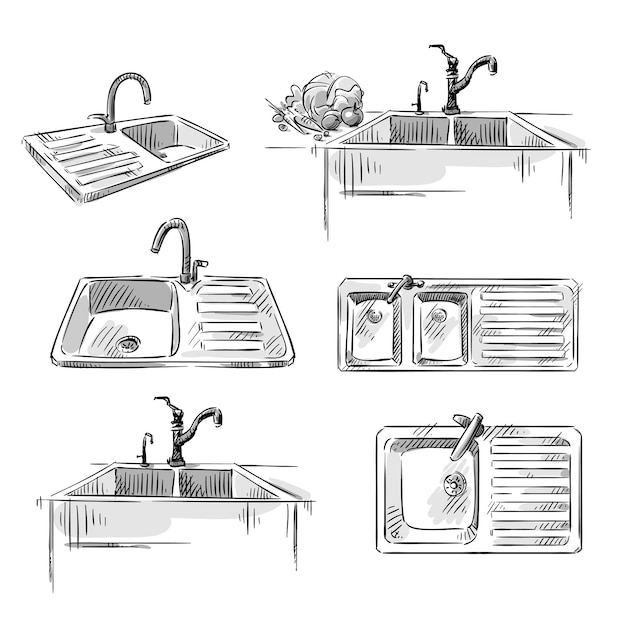 Premium Vector Set of kitchen sinks. hand drawn vector illustration